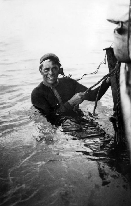 Jack Agraz surfacing from a deep dive in Hawaii (Agraz Family Collection)